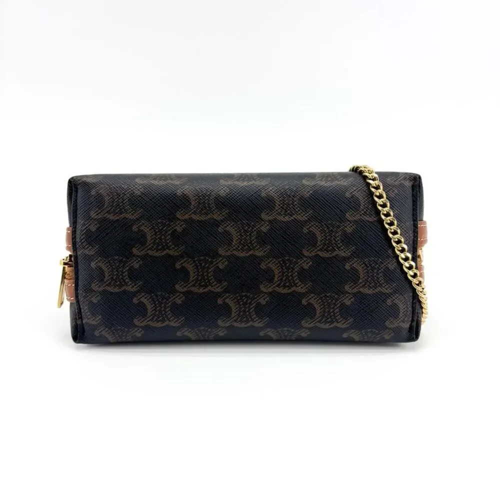 Celine Triomphe Canvas Chain Clutch Tan